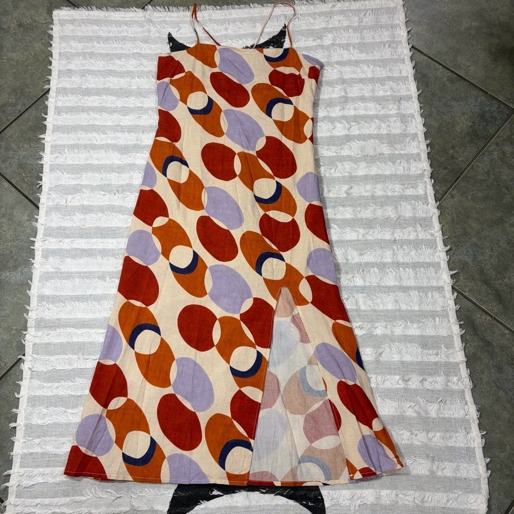 Sage the Label Dress Geo. Spaghetti Strap Keyhole Back Midi Side Slit Sz M Sexy